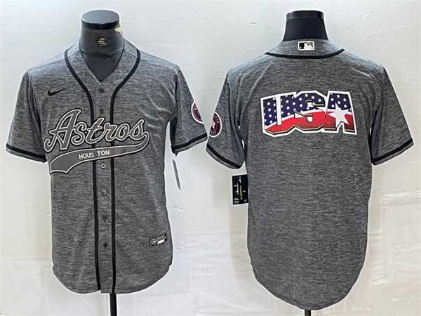 Men%27s Houston Astros Gray Team Big Logo With Patch Cool Base Stitched Baseball Jerseys->houston astros->MLB Jersey
